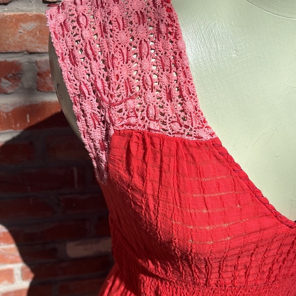 Free People Red Gauze and Lace Coverup 4 - Picture 2 of 7